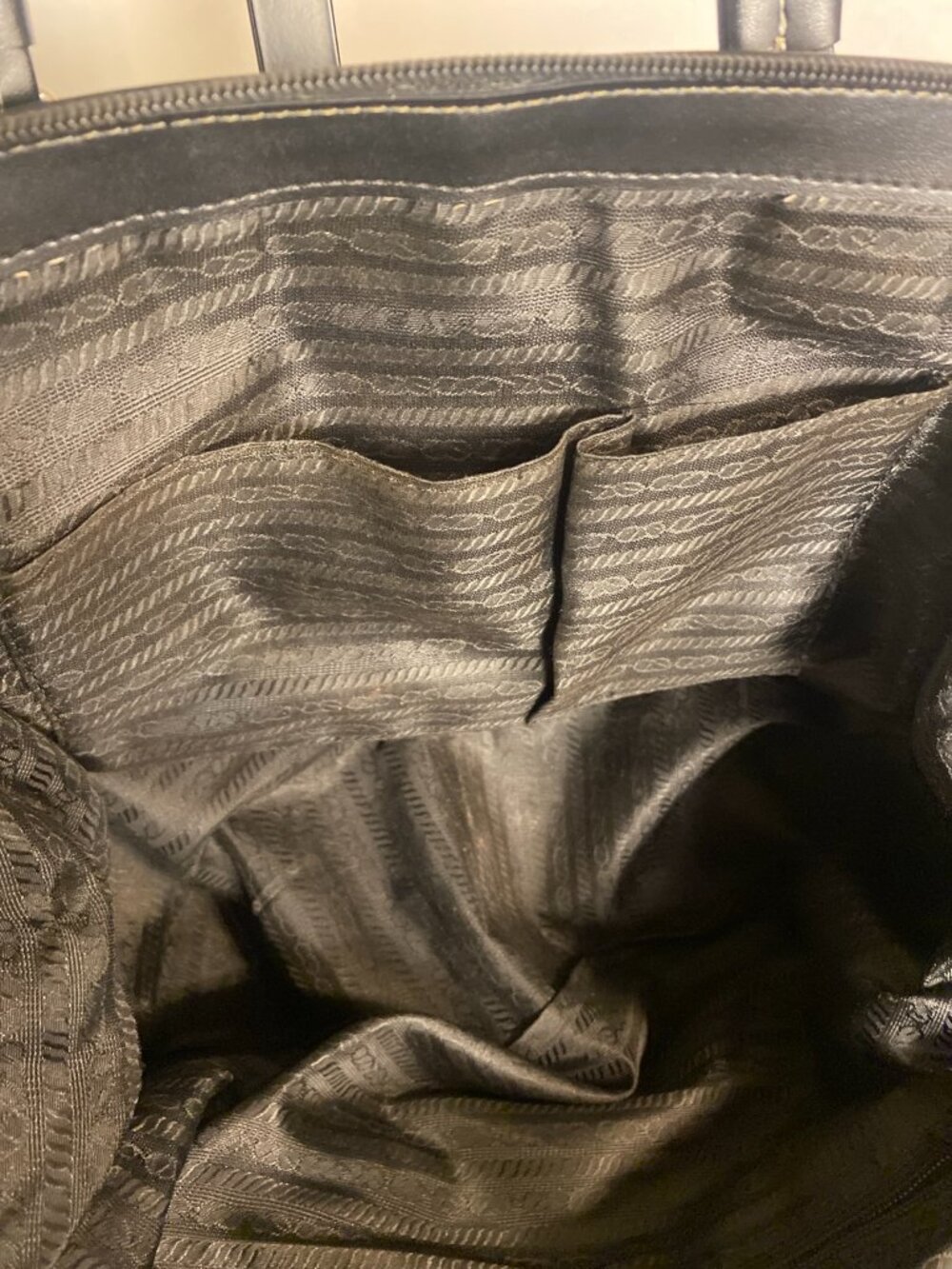 Prada Black Nylon Shoulder Bag Leather Trim Silver Logo Zip Top Handbag - Picture 8 of 9